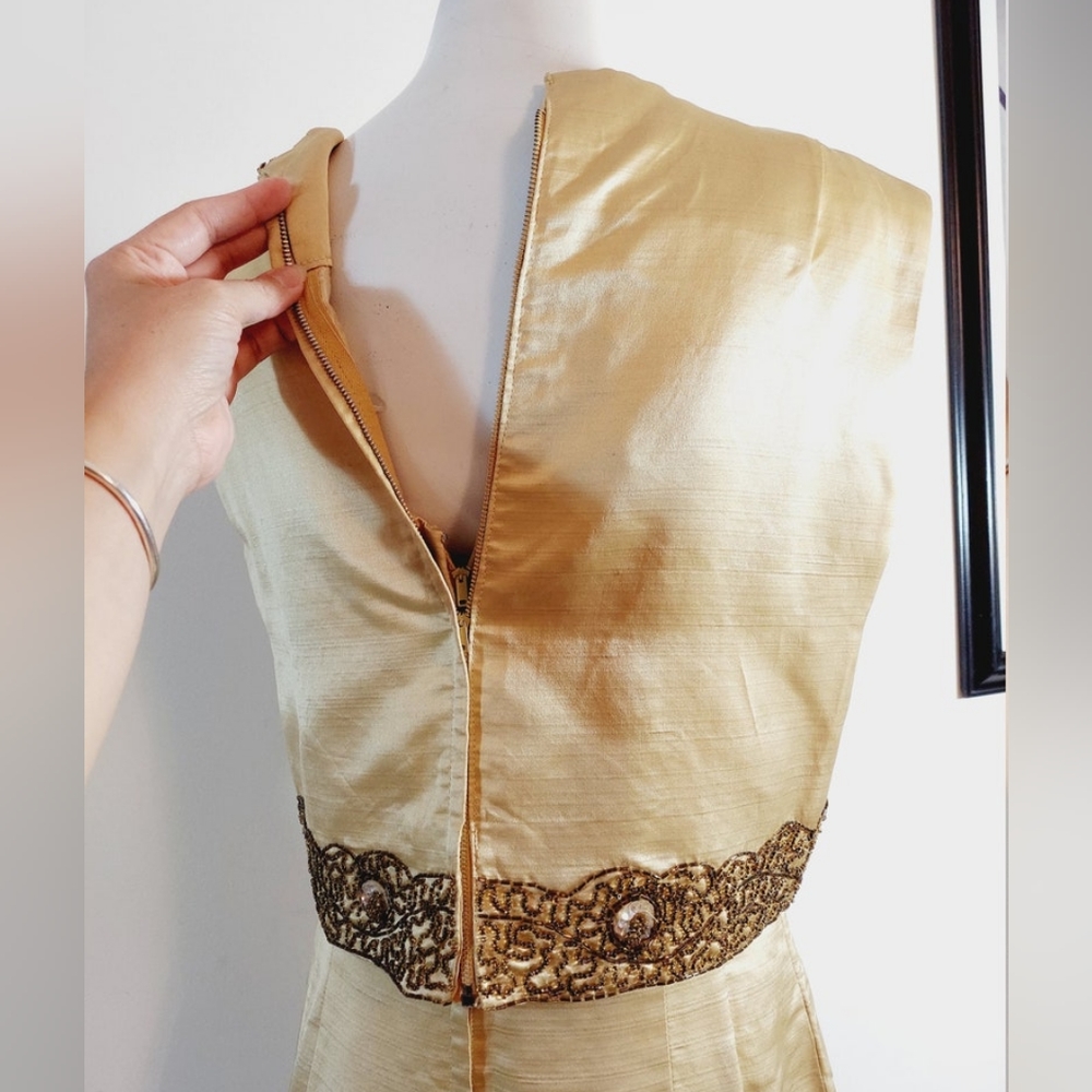 50s 60s SILK beaded bombshell sheath cocktail dress and crop top - Picture 8 of 9